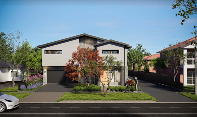 remodel modern duplex building,townhouse layout,facade design,landscape render