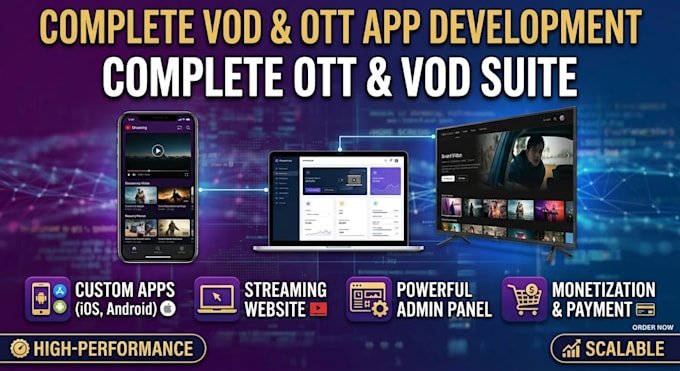 build vod ott app streaming website and web admin panel