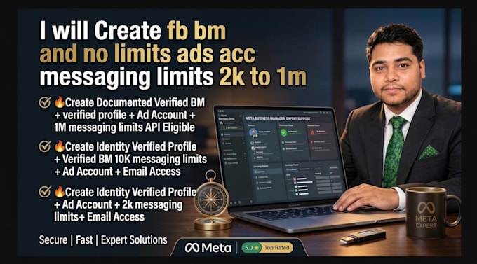 create fb bm and no limits ads acc messaging limits 2k to 1m