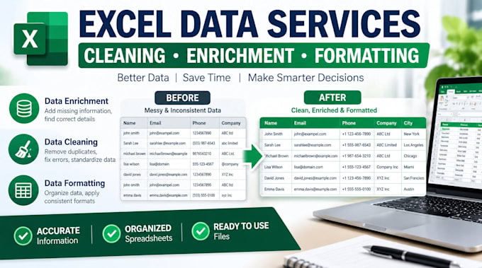 do excel data enrichment, data cleaning, and formatting