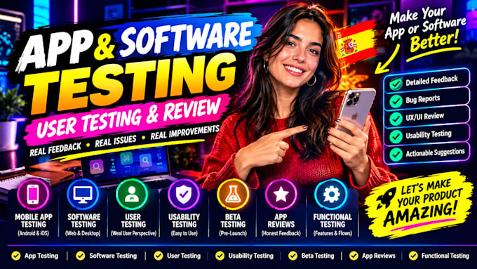 do app testing, software testing, user testing and usability testing