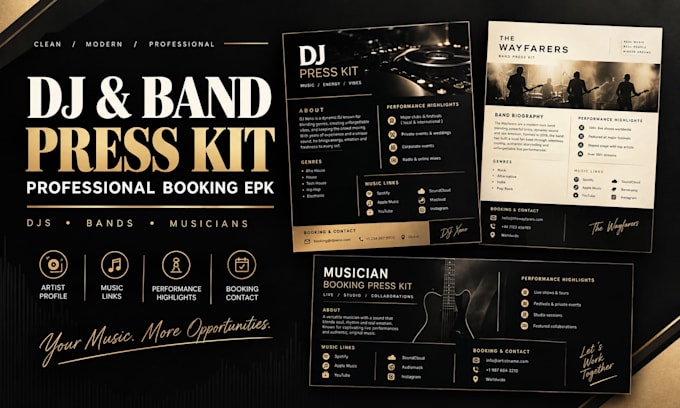 design a dj press kit, dj epk, band epk and booking press kit