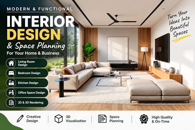 home interior design, 3d rendering, and space planning