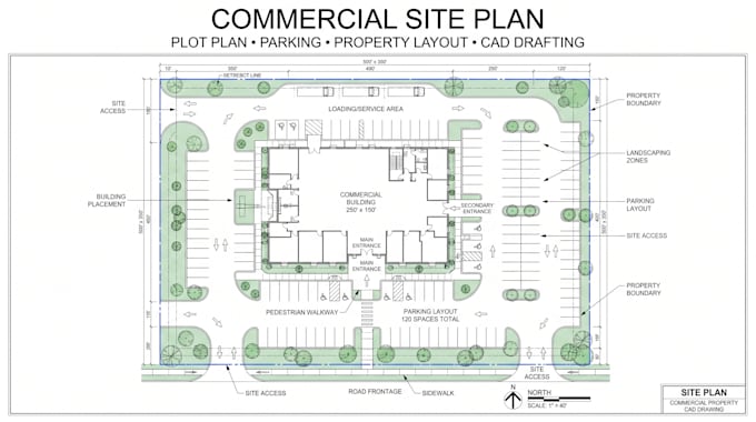 create a commercial plot plan, site layout and property plan