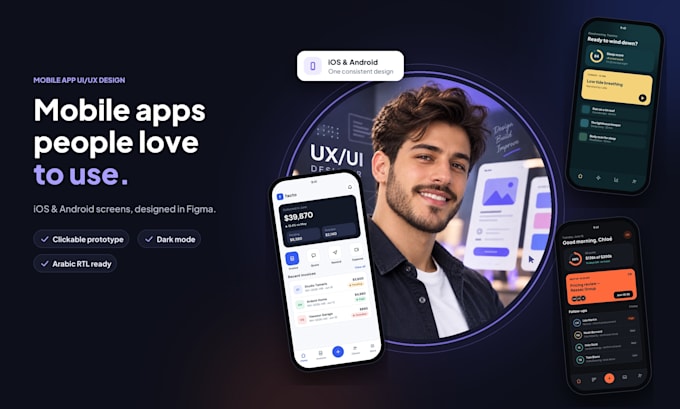 design a modern mobile app UI UX for ios and android