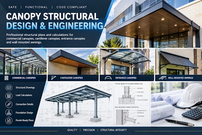 design commercial, cantilever, entrance canopy and wallplans