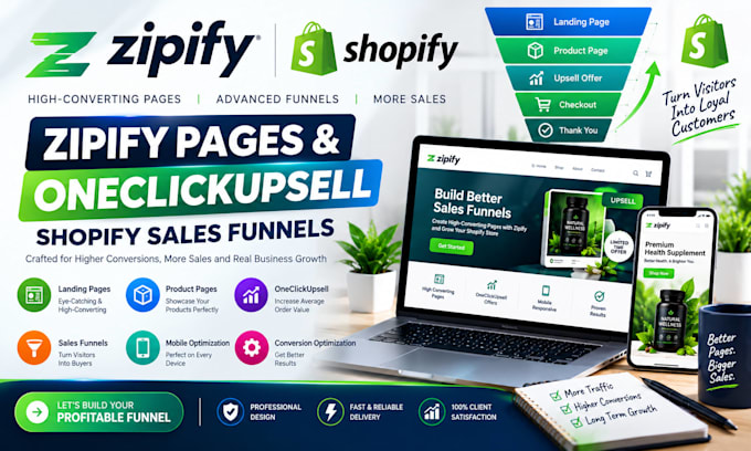 build zipify pages and oneclickupsell funnels for shopify