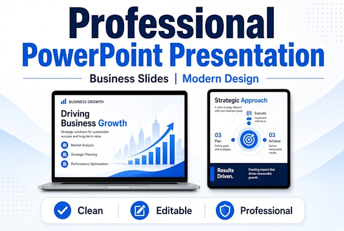 create a professional powerpoint presentation, presentation slides and business