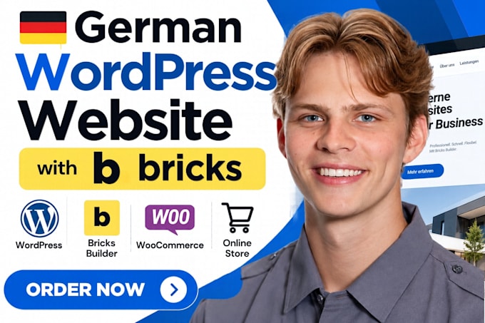 create german wordpress website and german woocommerce store with bricks builder
