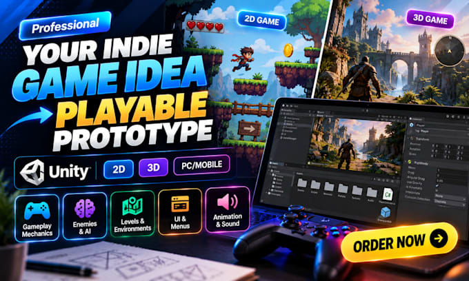 build a unity 2d, 3d game prototype for your indie game idea
