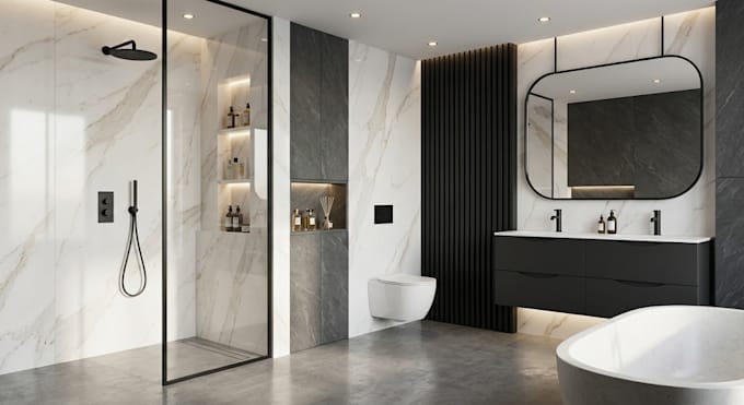 do bathroom interior design in 3d and render
