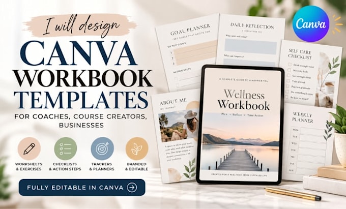 design canva workbook templates for coaches, course creators, businesses