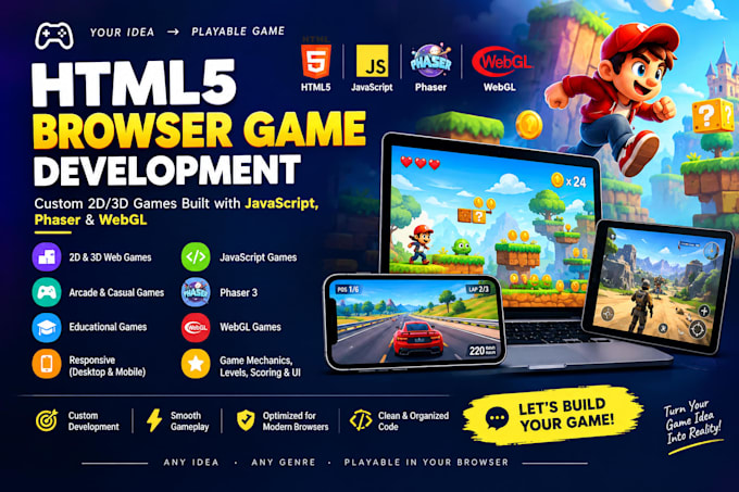 develop HTML5 browser games with javascript, phaser and webgl