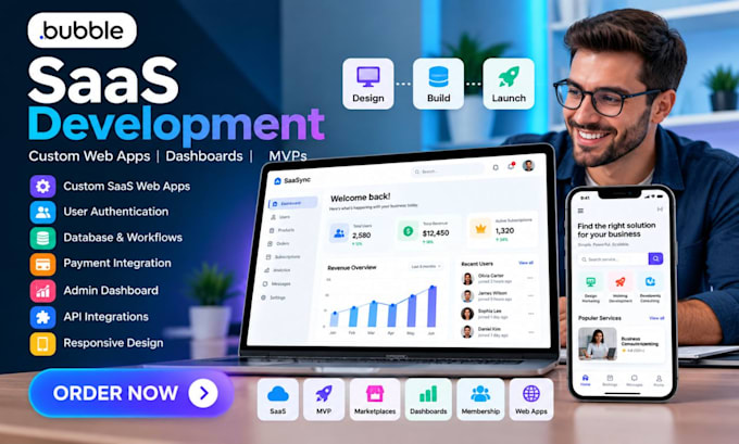 build bubble saas web app, dashboard and no code business platform