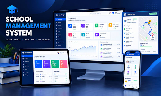 develop school management system, student portal, parent app and bus tracking