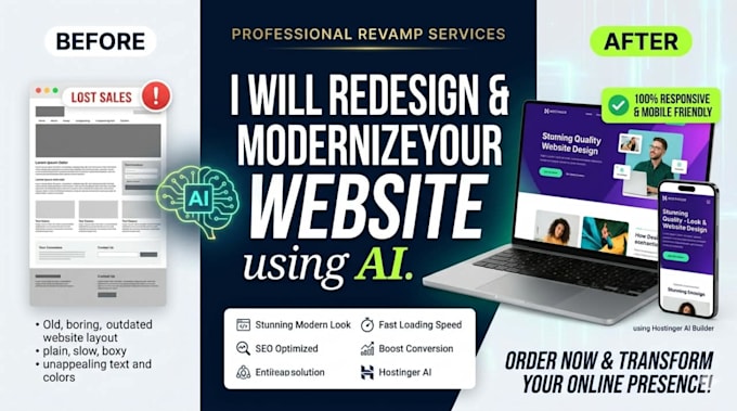 redesign or modernize your old website using hostinger ai