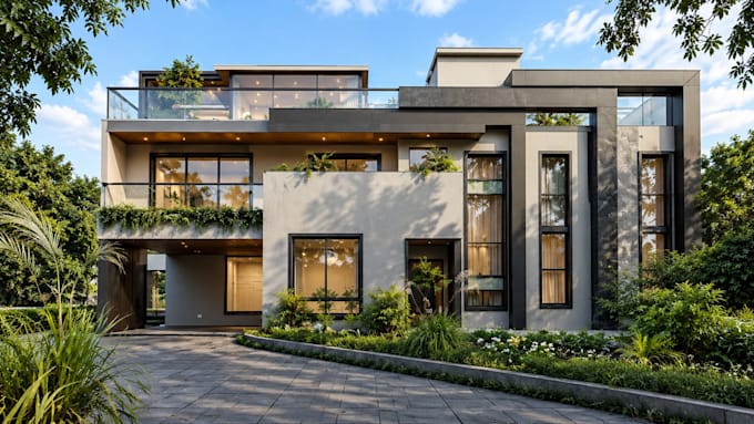 design house exterior and realistic 3d render for house renovation visualization