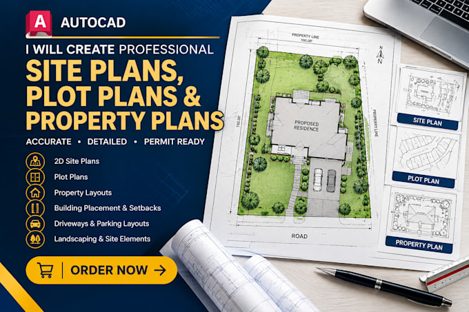 draw professional autocad site plans plot plans and property plans