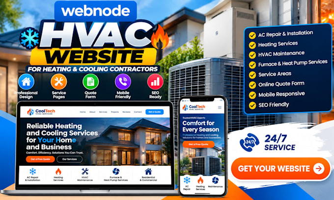 design a webnode hvac website for heating and cooling contractors