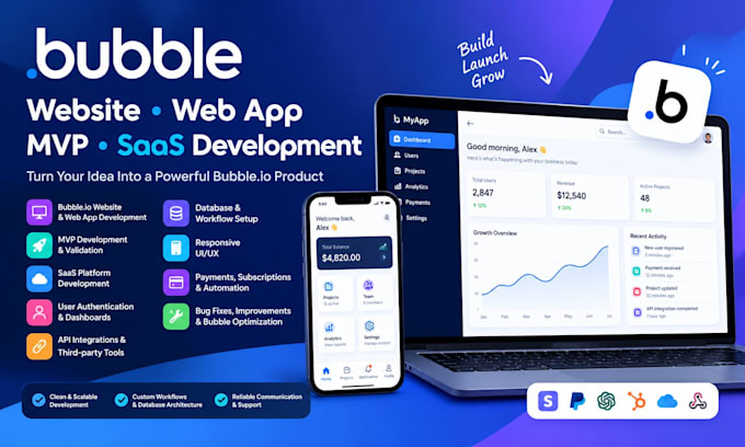 build bubble io website, bubble app mvp and saas