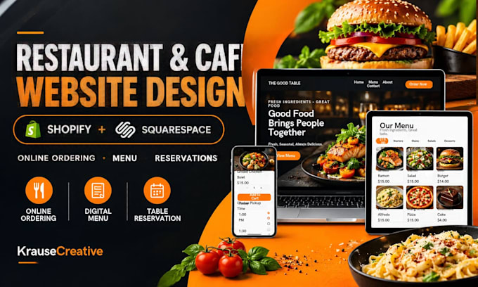 design shopify squarespace restaurant cafe food website