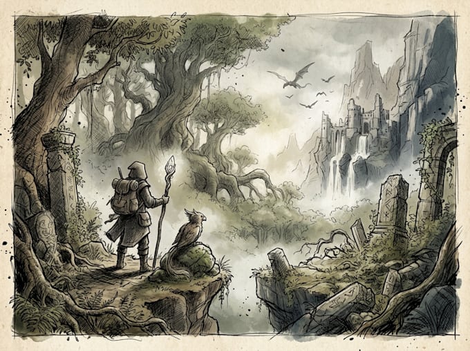 draw a fantasy sketchy illustration