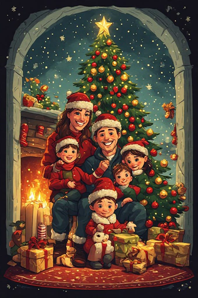draw a cute family christmas portrait