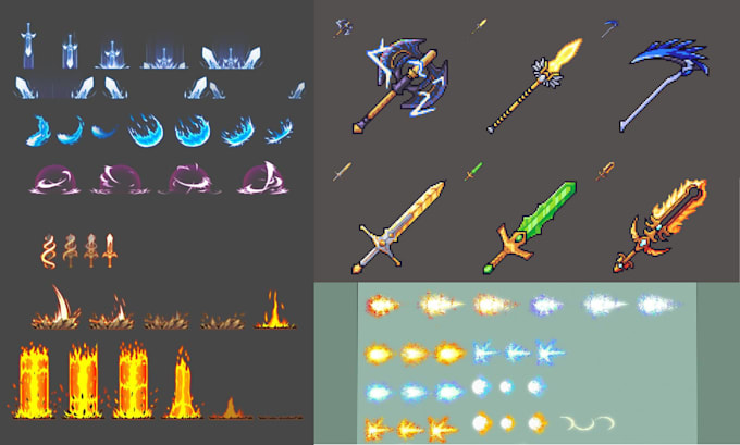 design pixel art effect, pixel visual effect spell animation, skill icon effect