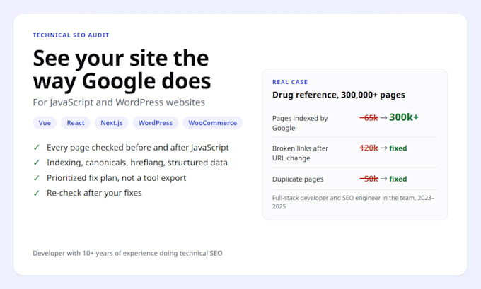 do a technical SEO audit of your javascript or wordpress website