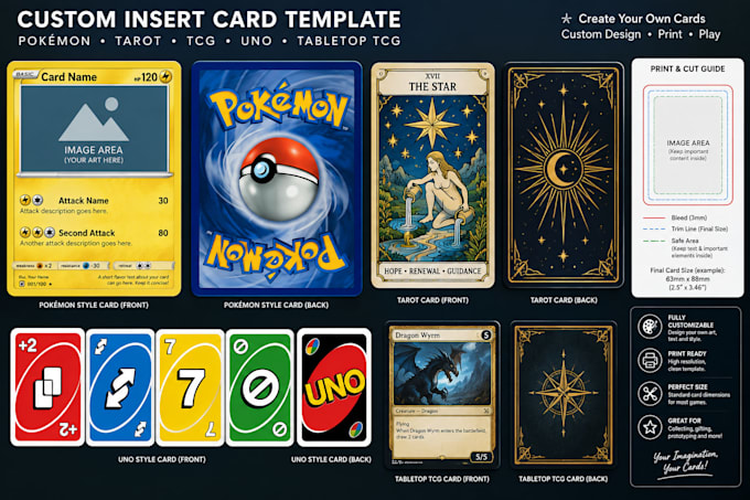 create custom insert card pokemon tarot tcg deck uno tabletop tcg card template