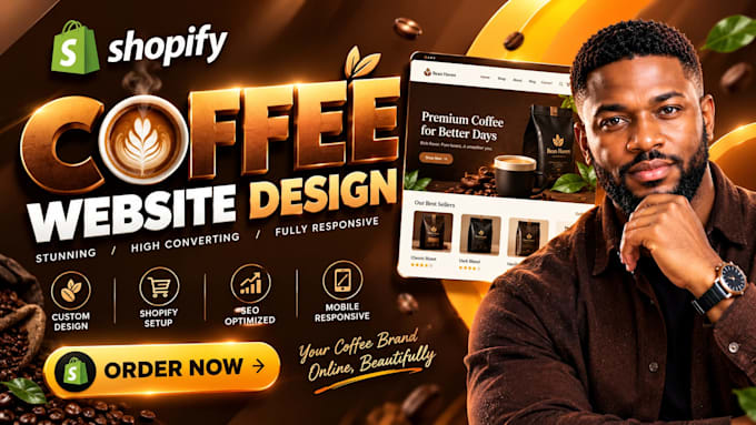 design stunning shopify coffee store, coffee dropshipping website, cafe website