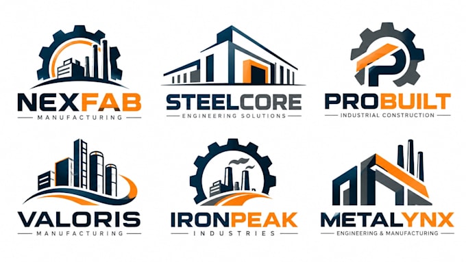 design a modern factory, engineering, manufacturing construction industrial logo