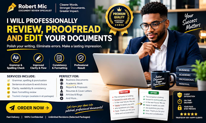 professionally review, proofread and edit your documents