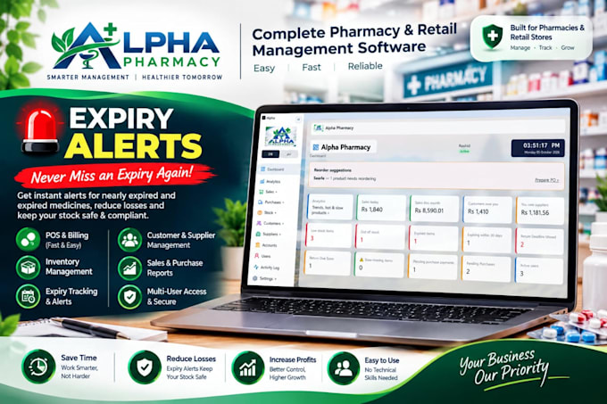 set up alpha pharmacy pos software with inventory and billing