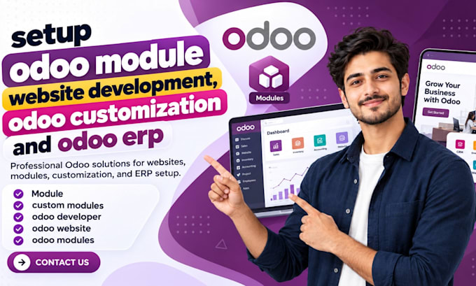 setup odoo module website development, odoo customization and odoo erp