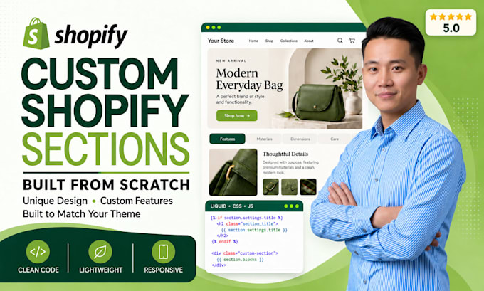 develop custom shopify sections and functionality with liquid