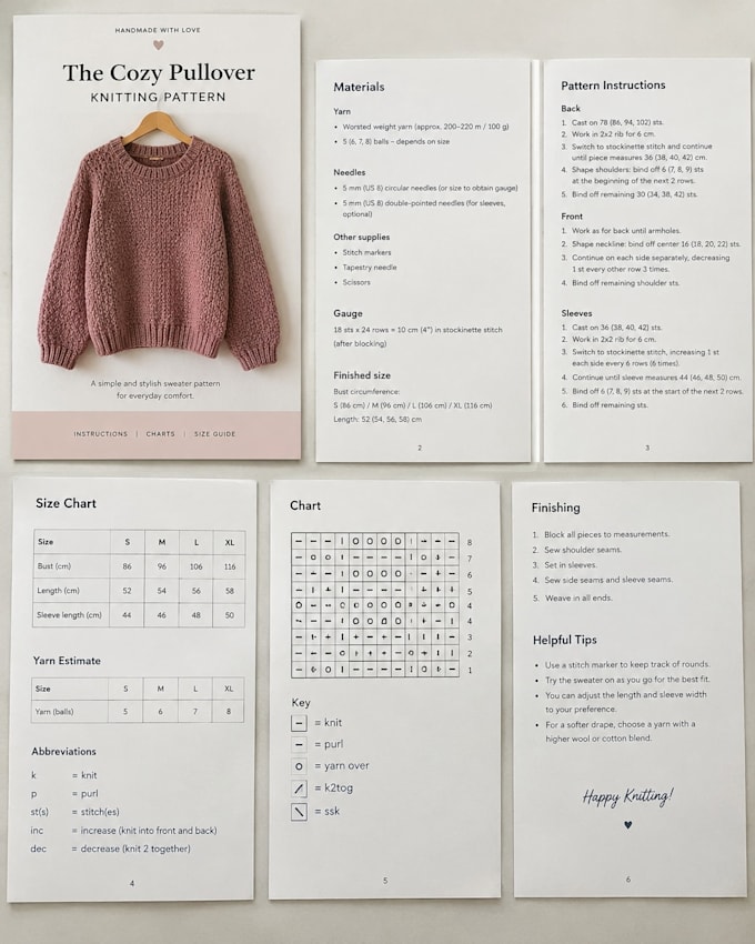 design a professional knitting and crochet pattern PDF