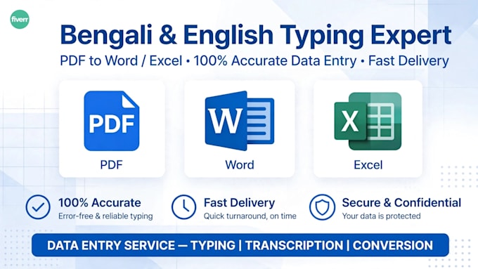 do data entry, pdf to word, bengali typing