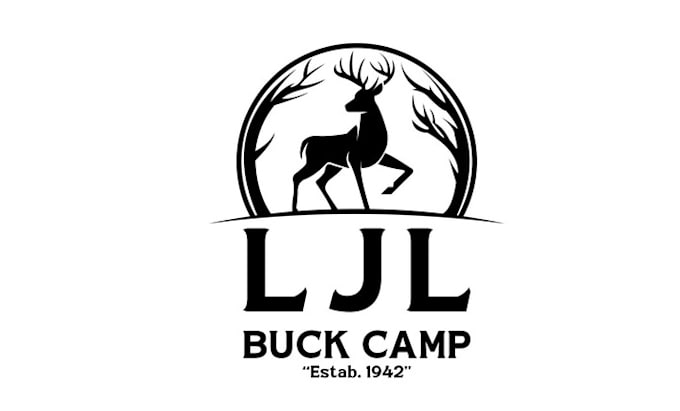 design amazing deer camp lake hunting logo