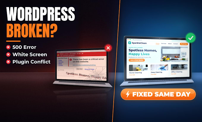 fix your broken wordpress site, 500 error, white screen or plugin conflict
