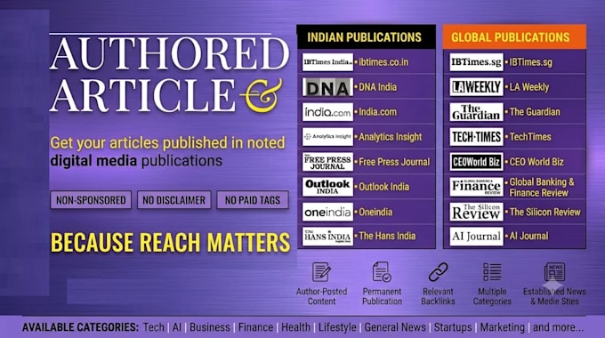 get authored  articles on high noted news publications sites