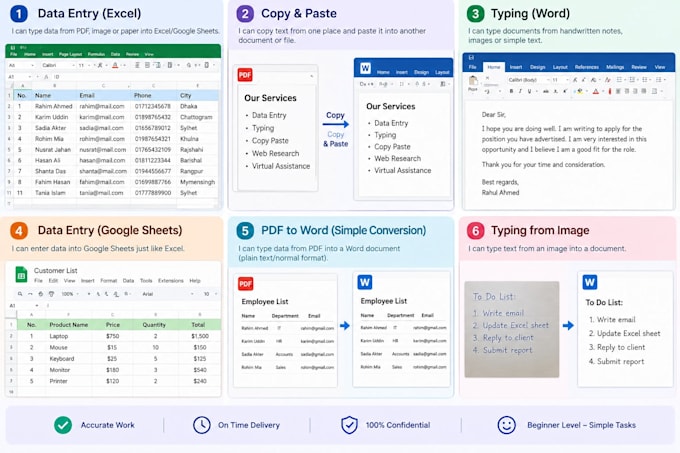 do data entry, typing and copy paste tasks