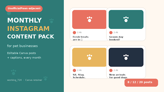 design monthly instagram posts for pet shops and groomers
