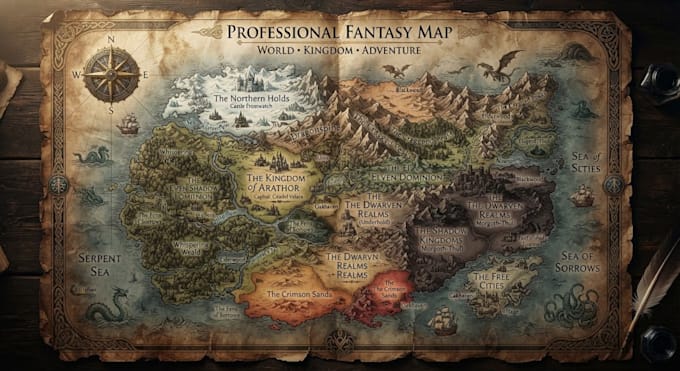 draw a professional fantasy or scifi map illustration