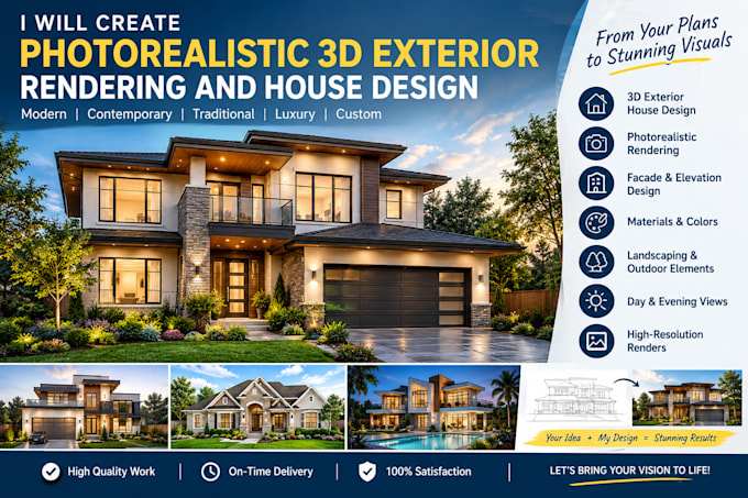 create photorealistic 3d exterior rendering and house design