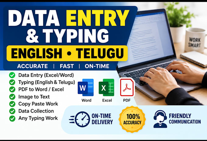 do accurate data entry and english telugu typing