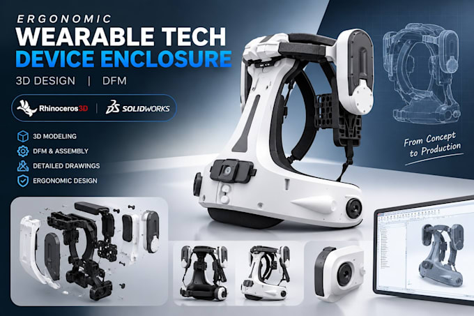 design ergonomic wearable tech device enclosure 3d design dfm rhino3d solidworks
