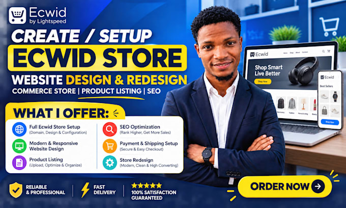 setup ecwid store website design redesign commerce store product listing seo