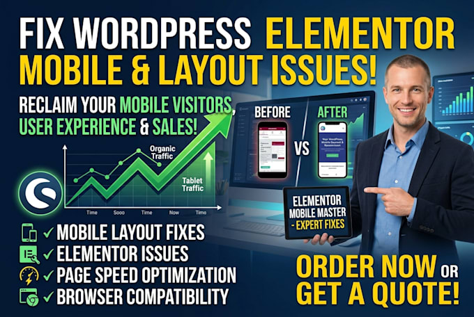 fix wordpress elementor mobile responsive layout and website issues