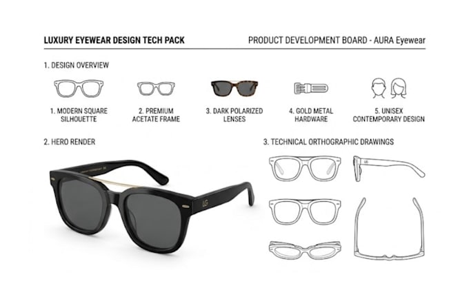 design industrial eyewear tech pack 3d cad model factory tech pack 3d rendring